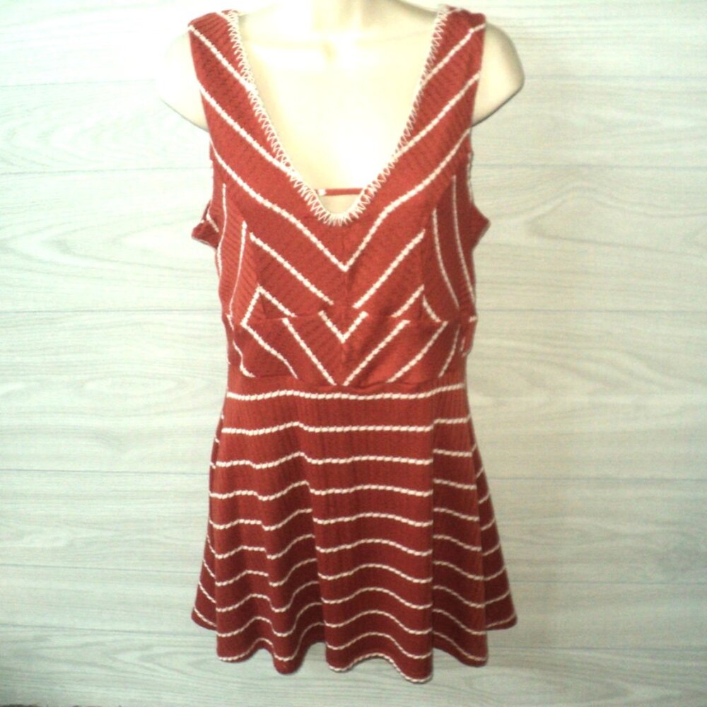 Three Pink Hearts Trixxi Dress Womens XL Rust, Off-White Stripes Knit Sleeveless